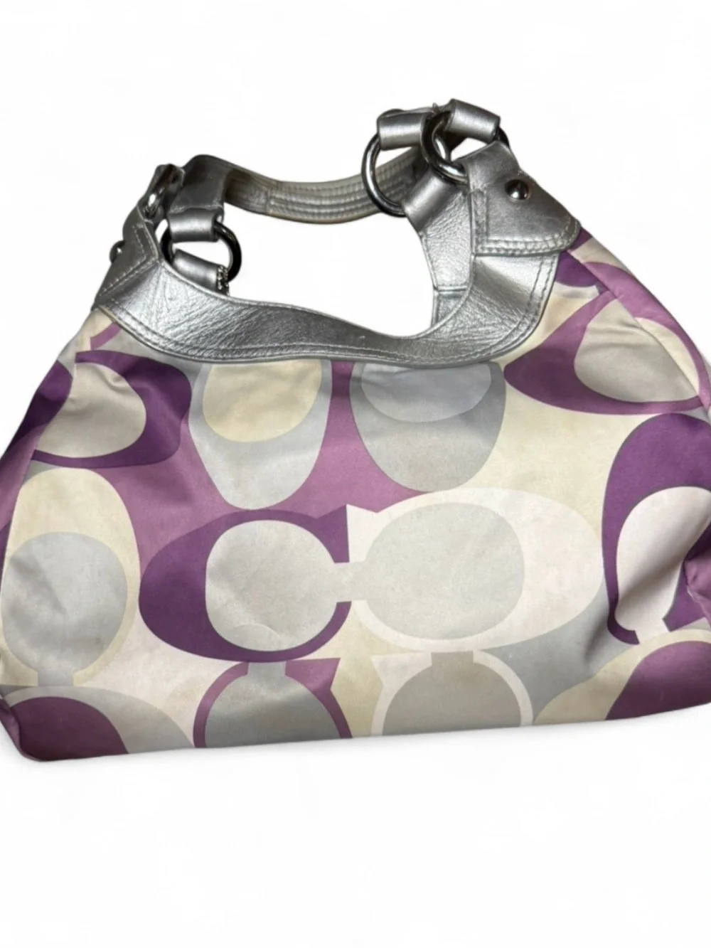 Vintage Y2K Coach Soho Lynn Scarf Print Hobo Bag Purple Silver F17406